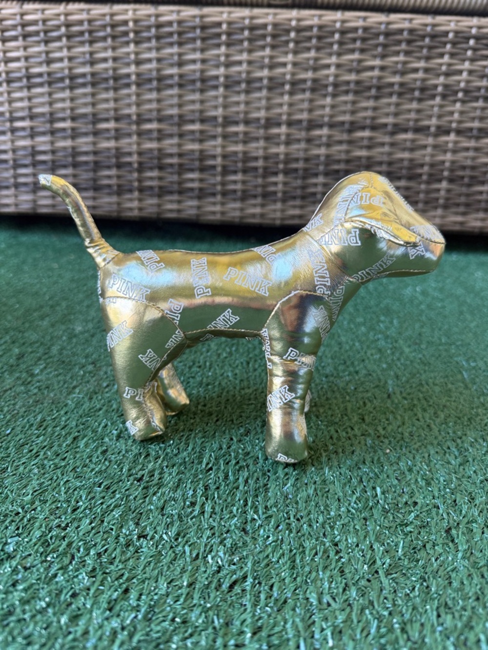 PINK Victoria's Secret Metallic Gold Dog Logo Plush